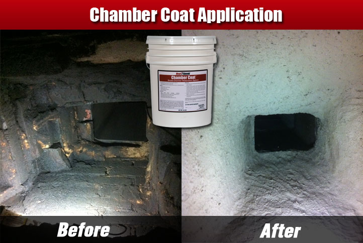 before and after of smoke chamber parging