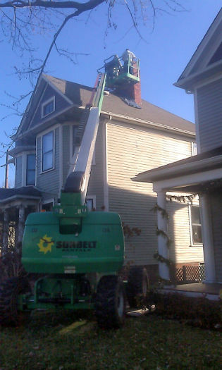 chimney on home getting repaired