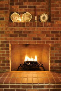 close up of masonry fireplace