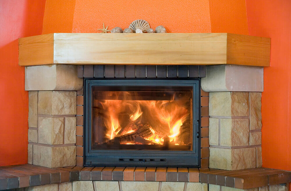 view of the fireplace